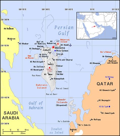 Detailed Political Map Of Bahrain With Relief Bahrain Asia
