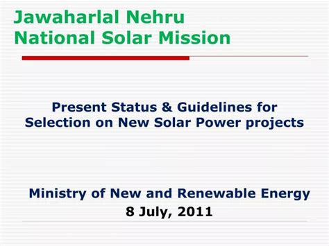 Ppt Jawaharlal Nehru National Solar Mission Powerpoint Presentation