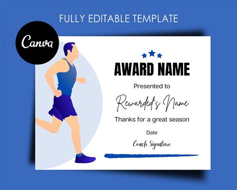 Running Award Certificate Editable Canva Template Printable End Of
