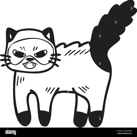 Hand Drawn Angry Cat Illustration In Doodle Style Isolated On