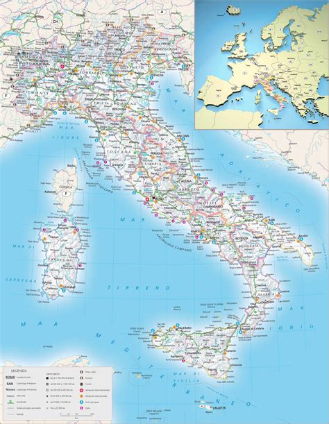Карты Италии Подробная карта Италии на русском языке с курортами и отелями
