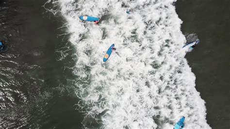 Premium Photo Aerial View Of Surfer Swimming On Board Near Huge Blue