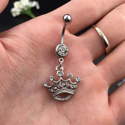 White Belly Ring Crystal Crown Navel Piercing Ombligo Women Belly Piercing Nombril Sexy Belly