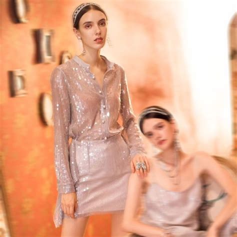 2018 Summer Autumn Shiny Sequins Sliver Set Women Designer Sexy See