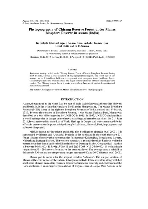 (PDF) Phytogeography of Chirang Reserve Forest under Manas Biosphere Reserve in Assam (India ...