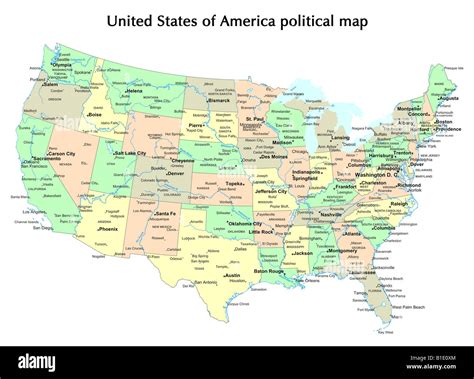 Stati Uniti Damerica Mappa Politico Con Gli Stati E La Città Capitale