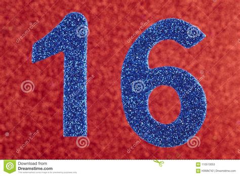 Number Sixteen Blue Color Over A Red Background Anniversary Stock