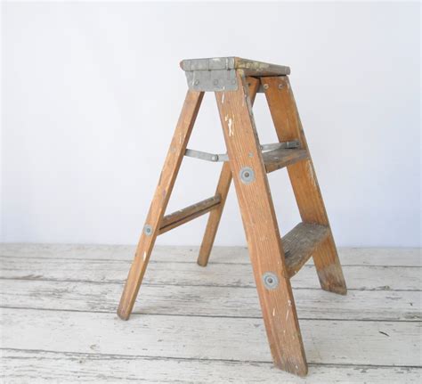 Vintage Wood Ladder Step Ladder Step Stool 2 Foot Ladder