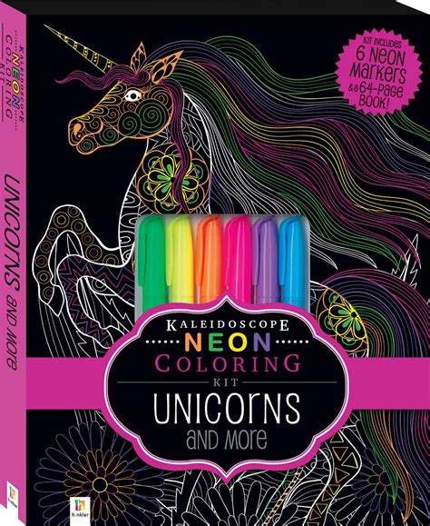 Kaleidoscope Neon Coloring Kit With 6 Highlighters Unicorns