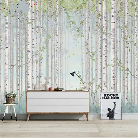 Oil Painting Abstract Birch Trees Wallpaper Wall Mural Abstract