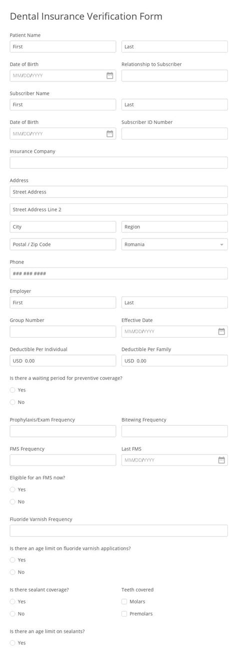 The dollar amount or percentage your dental insurance plan will cover per procedure. Insurance Forms - Insurance Form Templates | 123 Form Builder