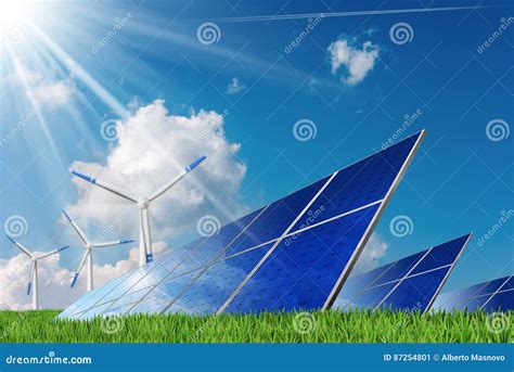 Solar Panels And Wind Turbines Stock Illustration Illustration Of