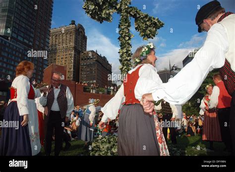 New York City Usa Traditional Swedish Dance In Battery Park During