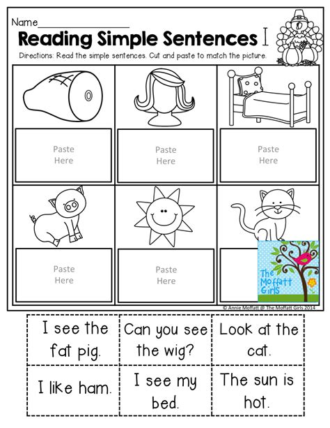 Reading Simple Sentences Cut And Paste To Match Writing Activities