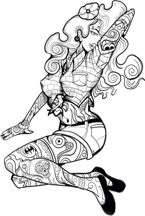 Tattoo Pin Up Coloring Pages Sketch Coloring Page