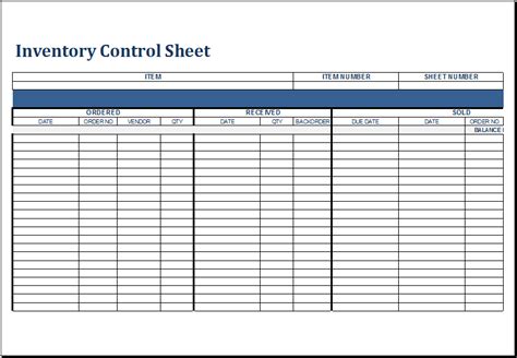 Inventory Control Sheet Ms Excel Templates