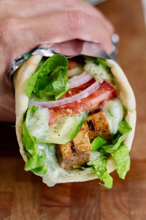 Vegan Gyros With Grilled Tofu And Tzatziki Sauce The Cheeky Chickpea