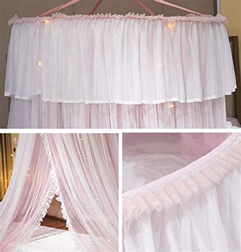 Vethin Princess Bed Canopy For Girls Bed Canopy Curtain Double Layer Sheer Mesh Dome Bed