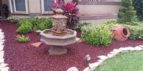 Landscaping With Mulch And Fountain Outdoor Landscaping With Mulches