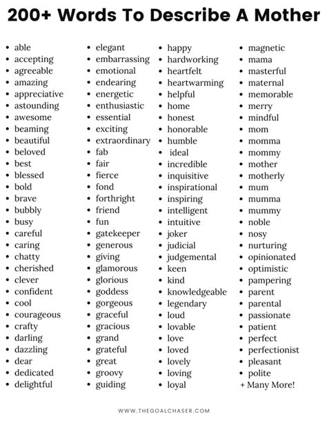 200 Words To Describe A Mother Adjectives For Mothers