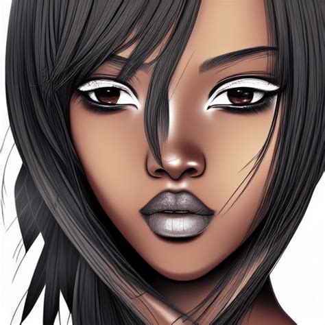 Black Beauty Dark Skinned Anime Line Art · Creative Fabrica