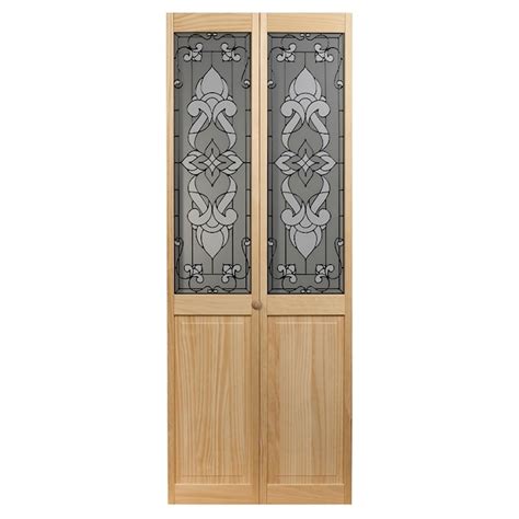 Pinecroft Bistro 36 In X 80 In Pine Wood 2 Panel Square Patterned Glass