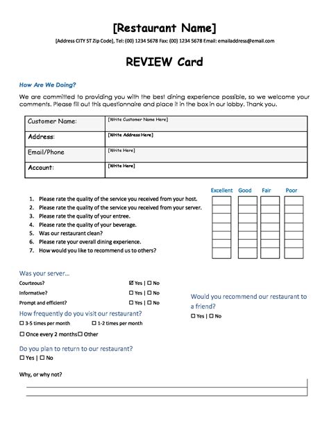 FREE 7+ Restaurant Review Forms in PDF | MS Word