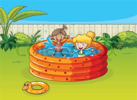 Girls Playing In Swimming Pool Stock Vector Colourbox