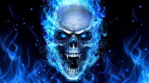 Skull On Blue Fire Hd Wallpapers Download