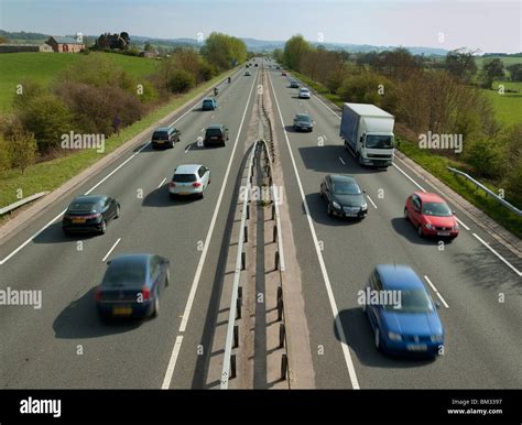 Busy Dual Carriageway With Traffic In South Wales In Spring Viewed