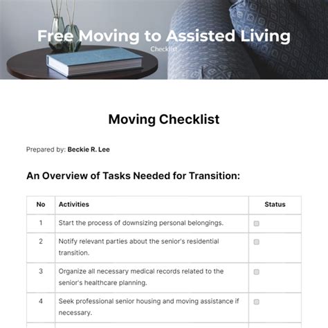 Moving To Assisted Living Checklist Edit Online And Download Example