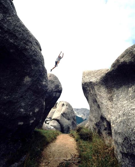 Nz Parkour Practitioner Jumping A Gap At Castle Hill Inland From