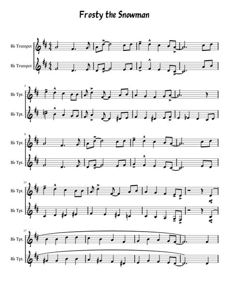 Frosty The Snowman Trumpet Duet Sheet Music For Trumpet In B Flat