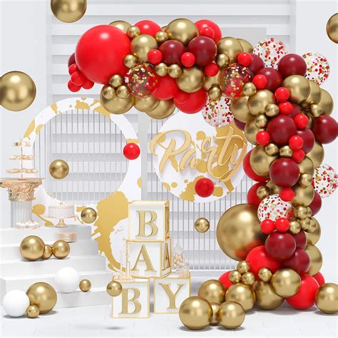 126pcs Red Gold Balloons Arch Garland Kit Confetti Double Stuffed