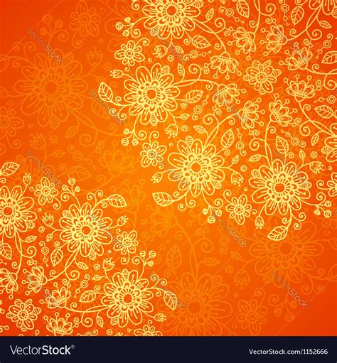 Orange Doodle Flowers Ornate Background Royalty Free Vector