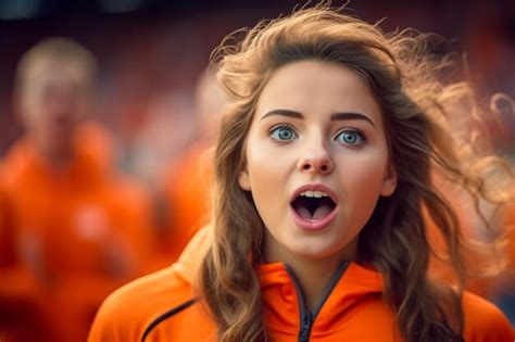 premium ai image dutch female football soccer fans in a world cup stadium supporting the