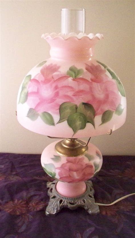 Vintage Hand Painted Hurricane Lamp Pink Roses Gwtw Lamp Or Hurricane