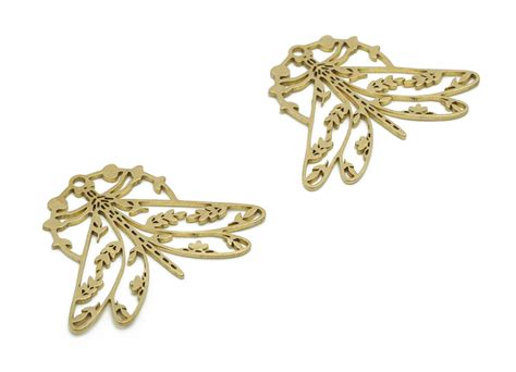Brass Dragonfly Branch Earring Charms Raw Brass Dragonfly Etsy