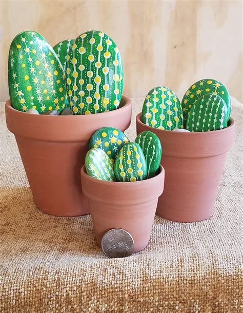 Painted Rock Cactus Cactus Plant Home Decor Hand Painted Etsy