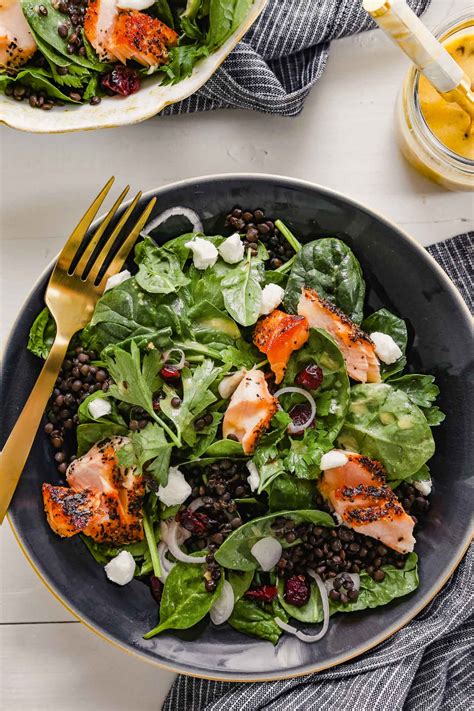 Enter the main course salad list: French Lentil Spinach Salad with Salmon and Cranberries ...