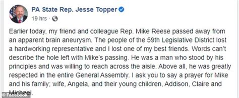 Gop Pa House Rep Mike Reese Dies From Apparent Brain Aneurysm Aged 42