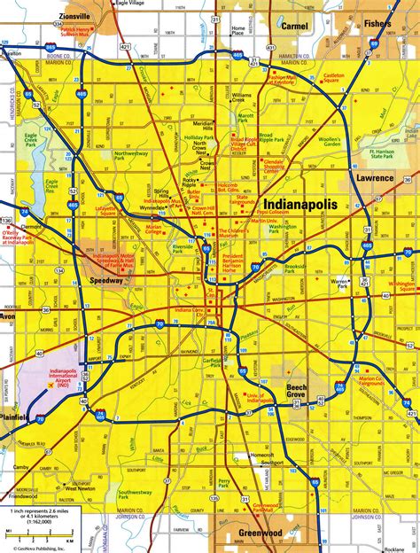 Road Map Of Indianapolis Indiana Usa Street Area Detailed Free Highway