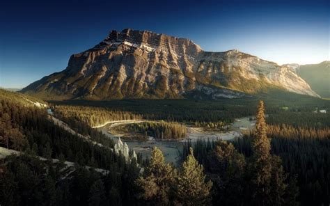 Download Wallpapers Mountains Sunset Forest Canada River Mountain