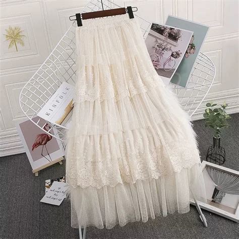 Tigena Fashion Tiered Lace Tulle Skirt For Women Spring Elegant