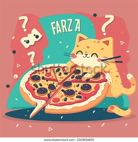 Cute Cat Eating Pizza Cartoon Style Stock Vector Royalty Free