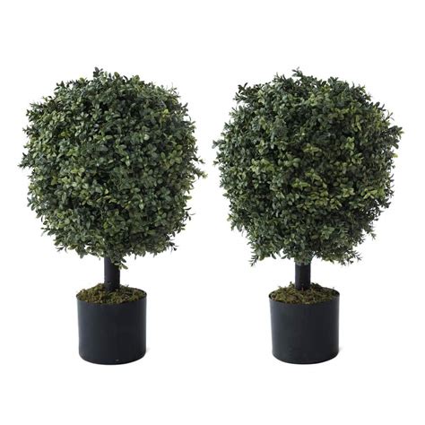 Caphaus 2 Ft Green Leaves Artificial Boxwood Topiary Ball Tree