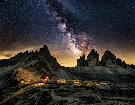 Landscape Mountains Italy Night Galaxy Nature Long Exposure