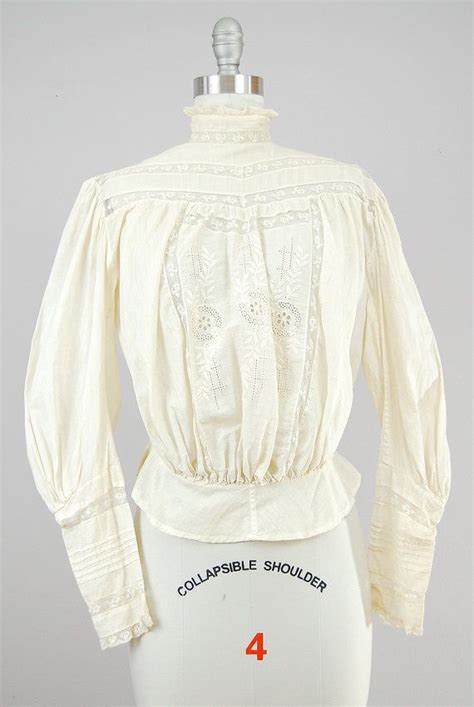 1900s Victorian Lace Embroidered Cotton Blouse Small Etsy