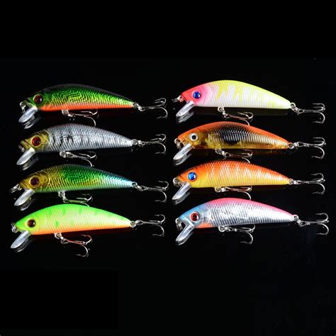 Cheap 8pcs Bright Colorful Hard Bait Minnow Fishing Lures Tackle Hooks