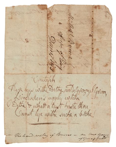 Robert Burns Autograph Manuscript Verse Epitaph On Grizzel Grim